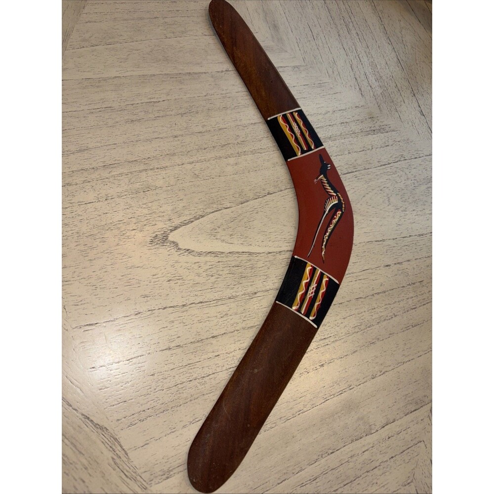VTG Brigalow Timber Wooden Genuine Aboriginal  Australian Boomerang Hand Painted
